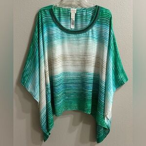 Chicos Blouse Size S/M Colorful Artsy Resort Wear Beachy Batwing Kimono Style